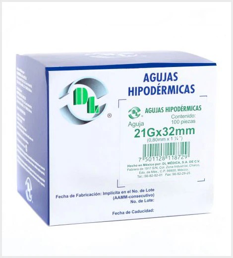 AGUJA HIPOD. DESECH. DL 21GX32MM CAJA C/100 PIEZAS