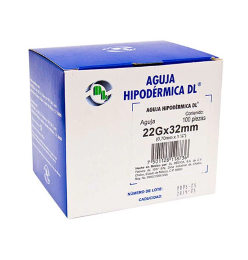 AGUJA HIPOD. DESECH. DL 22GX32MM CAJA C/100 PIEZAS