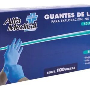 GUANTES DE LÁTEX NO ESTÉRIL AZUL TALLA MEDIANA CAJA C/100 PIEZAS ALFA MEDICAL