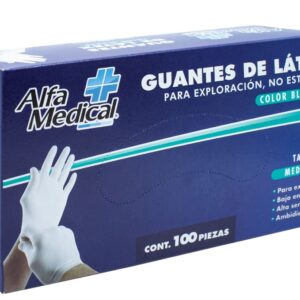GUANTES DE LÁTEX NO ESTÉRIL BLANCOS TALLA MEDIANA CAJA C/100 PIEZAS ALFA MEDICAL