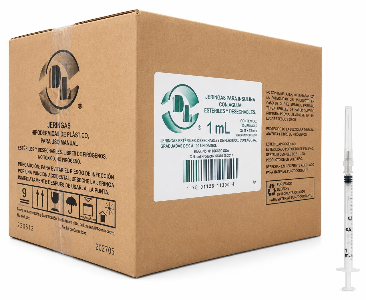 JERINGA INSULINA DL 1ML 27GX13MM C/200 PIEZAS