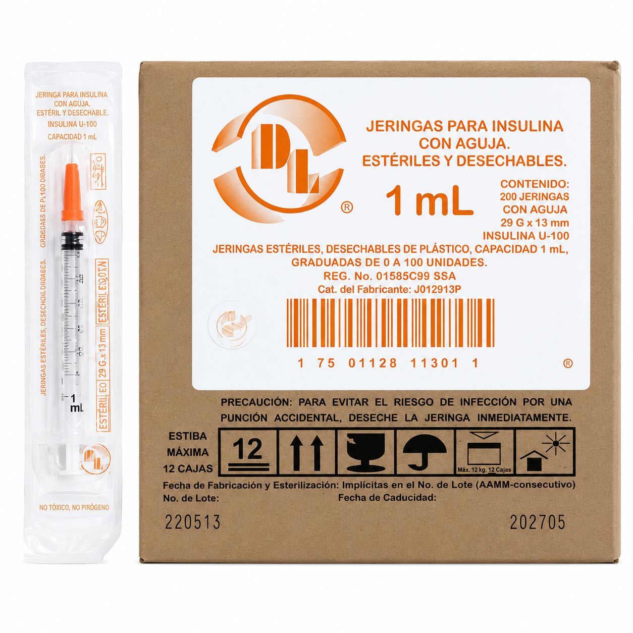 JERINGA INSULINA DL 1ML 29G X 13MM C/200 PIEZAS