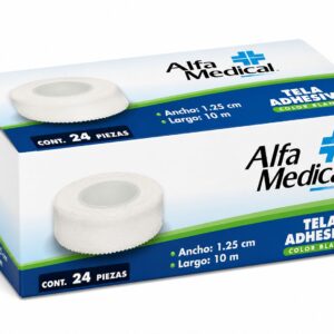 TELA ADHESIVA BLANCA 1.25CM X 10M CAJA C/24 PIEZAS ALFA MEDICAL